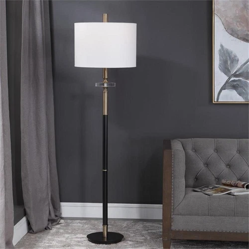 Uttermost Maud Traditional Steel Metal Floor Lamp in Aged Black/Antique Brass - Picture 2 of 8