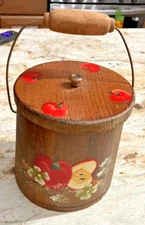 Wood bucket lid bail handle hand painted tole apples firkin primitive folk art