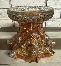 Carnival Fruit Punch Bowl Stand Imperial Glass Marigold Hobstar 5.5x 7.5 In