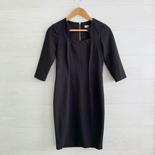 Calvin Klein - Black elbow sleeve sheath dress cut-out neckline with pleats, 4P