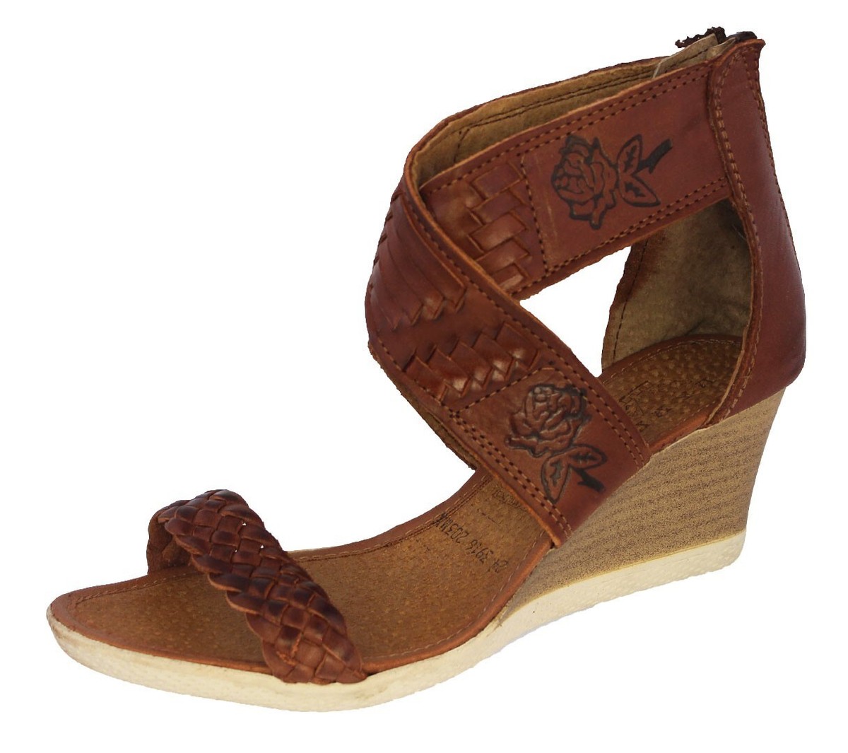 Womens Mexican Huaraches Wedge Platform Sandals Real Leather Cognac Brown  #2031