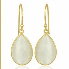 Moonstone 925 Silver Dangle Earrings Gold Plated Moonstone Hook Earrings