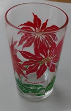 Lovely Vintage  Boscul Peanut Butter Beverage Glass Poinsettia Floral 5 Inch