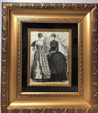Vintage Engraving Drawing on Paper Gilt Gold Frame