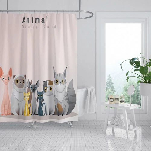 Cartoon Cat Animal Bathroom Shower Curtain Waterproof Curtains With Hooks Home - Picture 5 of 13