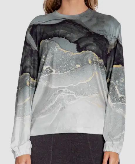 $68 P.J. Salvage Women's Green Black Diamond Long Sleeve Loungewear Top Size XS