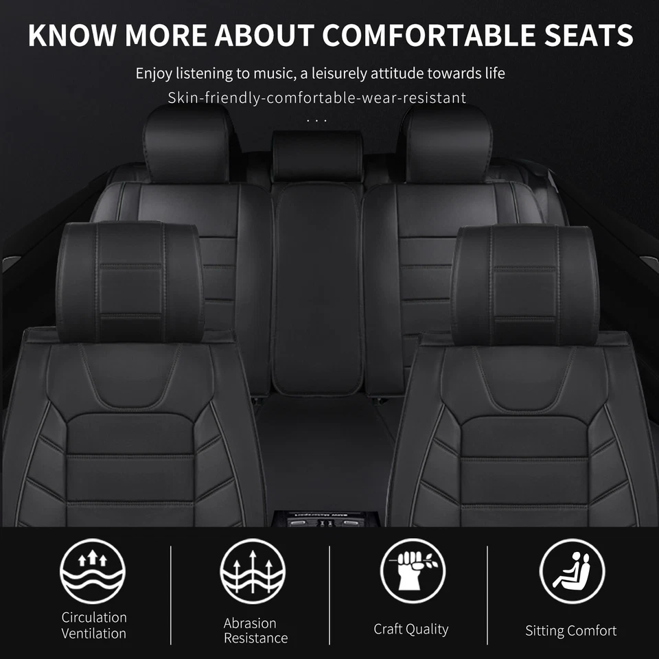 For Hyundai Genesis Coupe Black PU Leather Front Seat Car Cushion Cover 5-Layer - Image 2 of 4