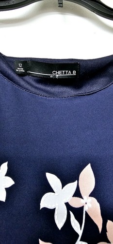 CHETTA B Floral Embroidered Short Sleeve Maxi Navy Blue Dress (12) - Picture 2 of 4