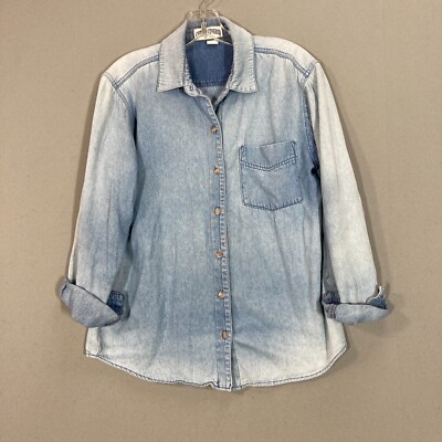Womens VTG Denim Shirt Button Down Distressed Faded Long Sleeve Size S 90s  Blue