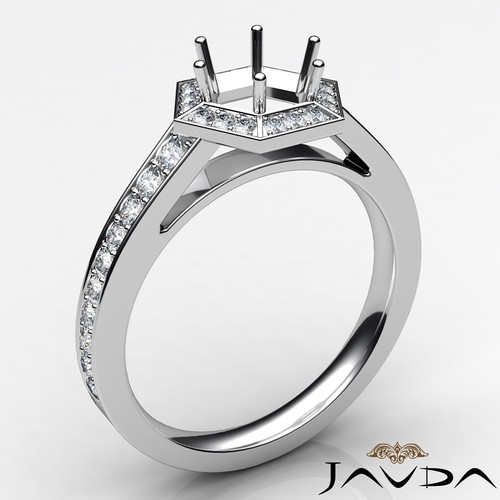 Hexagon Halo Pave Set Round Semi Mount Diamond Engagement Ring Platinum 0.5Ctw - Picture 2 of 5