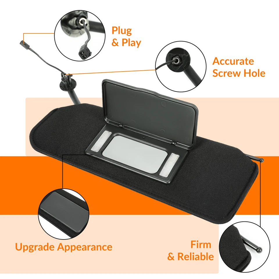 Pair Sun Visor Sun Shades Vanity Mirror Black For 97-04 Chevy Corvette C5 W/ LED - Image 4 of 4