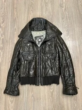 RARE GALLOTI VINTAGE WOMAN PATERN LEATHER BROWN AVANTGARDE JACKET COAT SIZE 42