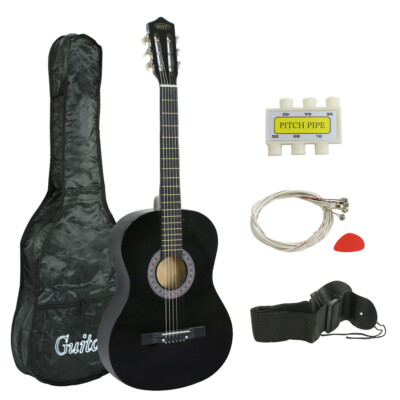 38'' Acoustic Guitar Full Size Adult Black Includes Guitar Pick  Accessoriies