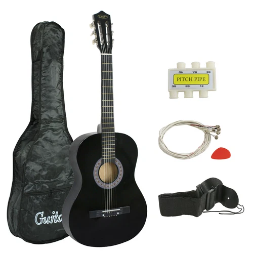 38" Acoustic Guitar Adult Black Includes Guitar Pick Accessoriies Full Size - Bild 1 von 11