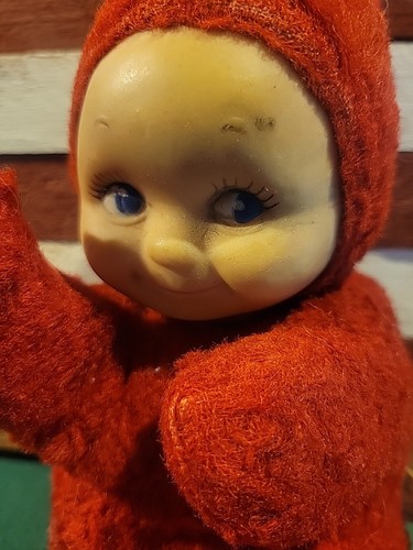 Vintage Kewpie Knickerbocker Spielzeug rot Plüsch Puppe Gummi Gesicht Kamee - Bild 2 von 6