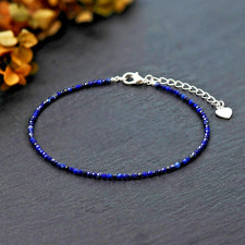 Genuine Lapis Lazuli Healing Anklet 2mm Tiny Blue Bead September Birthstone Gift