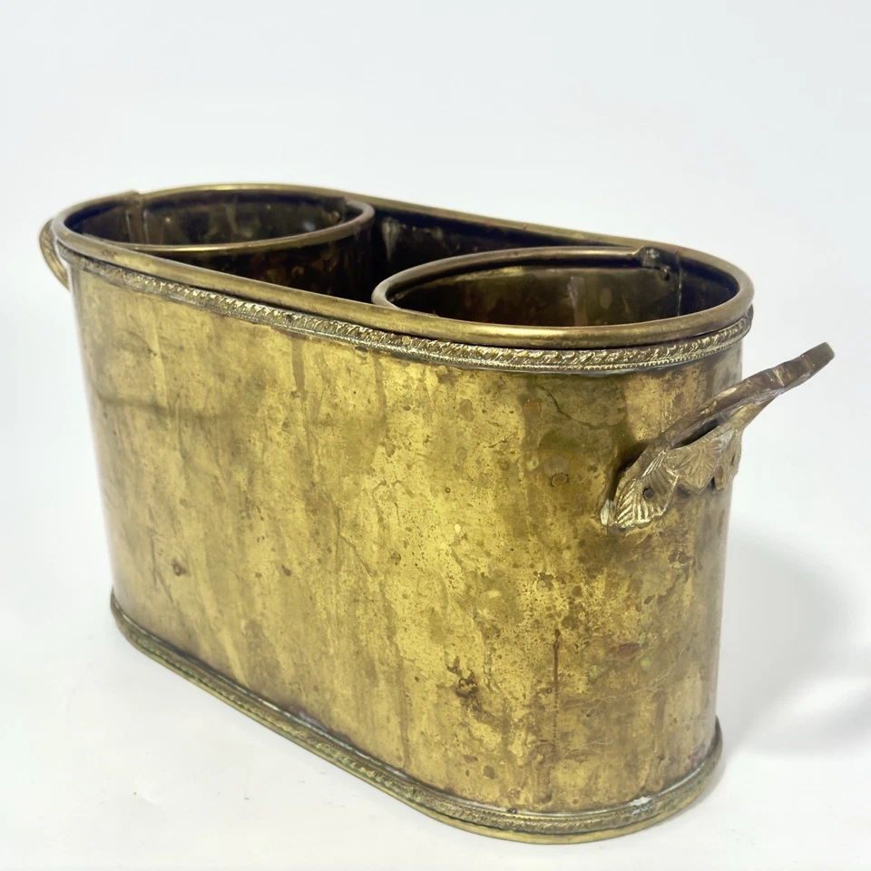 Vintage Mottahedeh Solid Brass Double Wine Chiller Bottle Holder Ice Bucket RARE - Image 4 of 4