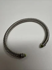 David Yurman 925 Sterling Classic 4mm Cable Bracelet Peridot Diamonds