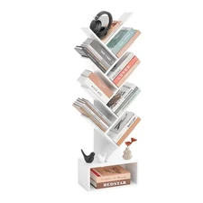 Tree Bookshelf - 6 Shelf Retro Floor Standing Bookcase, Tall Wood Book Storag...