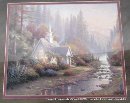 Vintage THOMAS KINKADE THE FOREST CHAPEL ART PRINT Framed W/ COA Psalm 84:4 - Picture 2 of 7