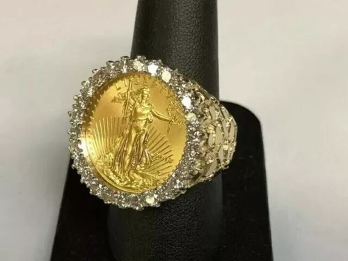 5.00Ct Round Lab Created 14k Yellow Gold Plated Silver Diamond Lady Liberty Ring