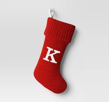    WonderShop Red Knit Christmas Stocking Monogram Initial  K  Letter   