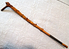 Antique PRIMITIVE Hand Carved Wood Multi Faces 15 Walking Stick Cane