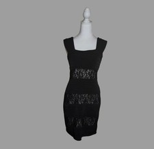 Saint Tropez West Black Bodycon Lace  Gathered Shoulder Sz 8 Goth Mod Trendy