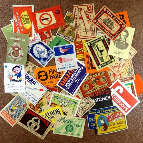 50 Matchbox Labels: Vintage Worldwide Box Label Lot, Foreign Mixed, Odd Old Rare