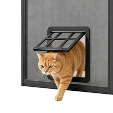 Magnetic Auto-Close Cat Door for Screen Door 8.3" x 10.3" Black Pet Door with