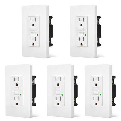 #ad GFI GFCI Outlet 15 Amp Receptacle Tamper Resistant Electric Supplies w Plate 5PK $79.31