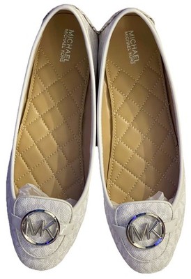 MICHAEL Michael Kors Classic Lillie Leather Moccasin Flats Luggage WHITE Sz 9