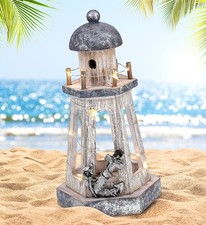 Handcrafted Nautical Wooden Lighthouse Lantern with LED Lights & Anchor Decor