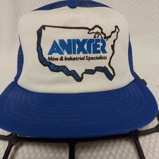 Anixter Mine Industrial Specialists Blue Mesh Snapback Baseball Cap Hat Vtg