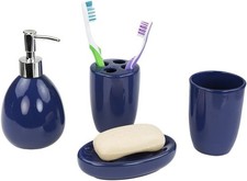 Home Basics Navy 4-Piece Ceramic Bath Accessories Set with Soap Pump Dispenser