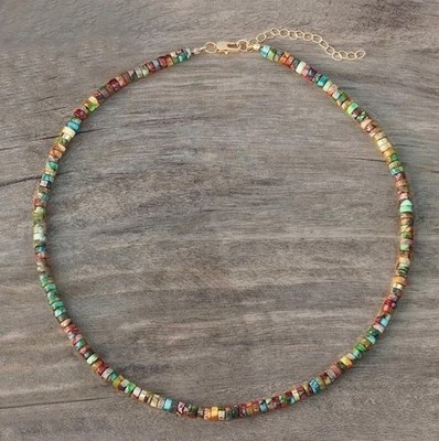 Natural Floral Imperial Jasper Beaded Choker Boho Crystal Minimalist Necklace
