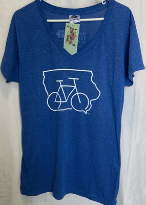 No Place Like Iowa V-Neck Tee - My State Threads - Blue NWT Bike
