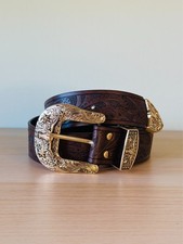 Dark brown and gold textured cowboy belt