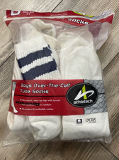 Vintage Athletech Boys Over The Calf Tube Socks White Sock Size 3-9 NEW--5 Pair
