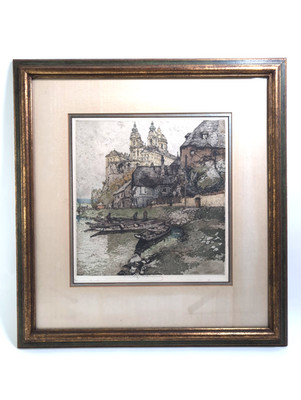 Luigi Kasimir ''Melk-Nibelung Quay'' Original Etching Signed and Framed