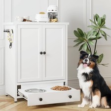 Dog Feeding Station with Storage, Metal Dog Food Storage Cabinet with 2 Eleva...