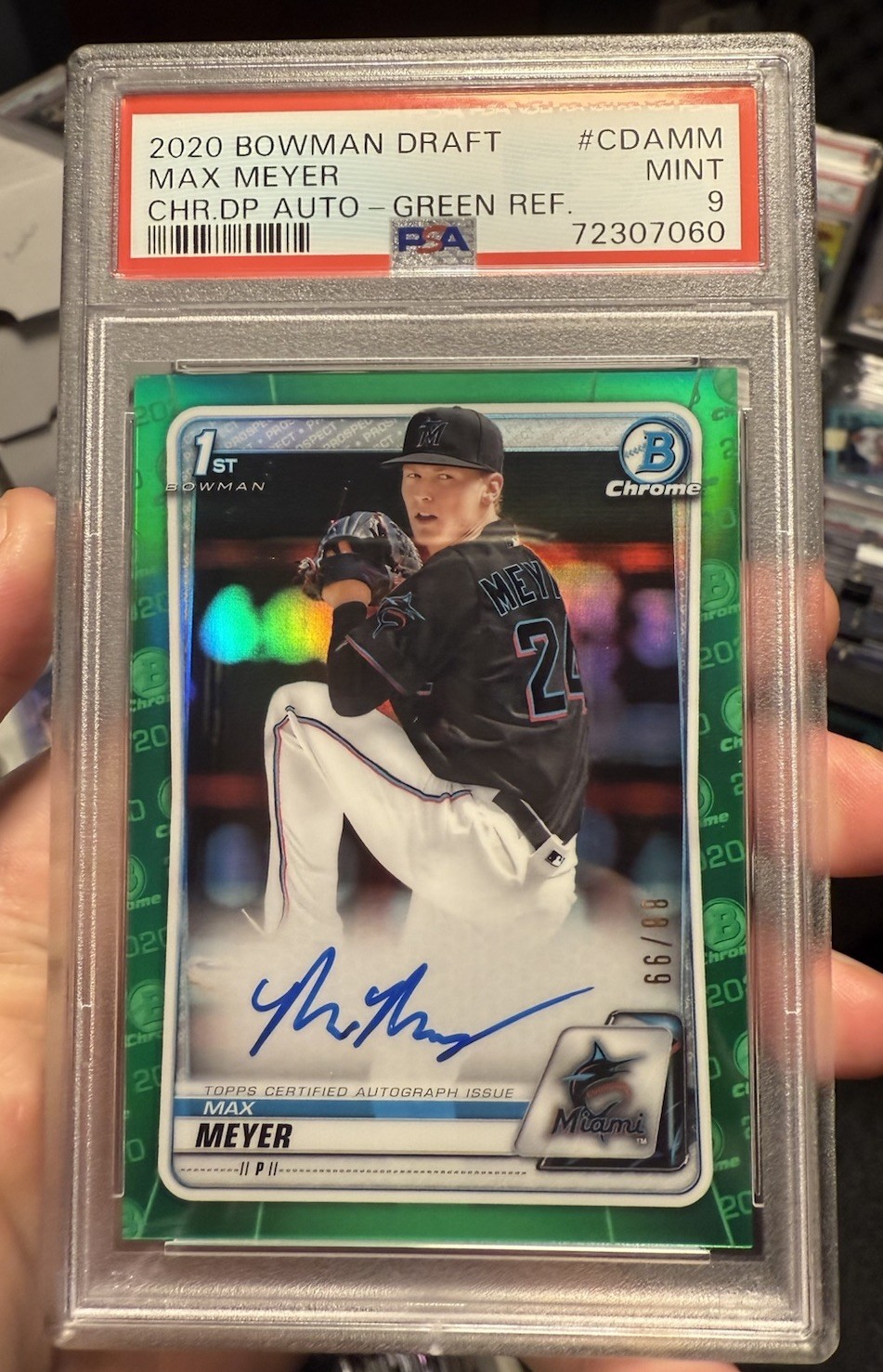 2020 Bowman Draft #CDA-MM Max Meyer Chrome Draft Pick Auto Green #/99 PSA 9
