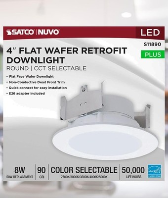 Satco S11890 - 8 Watt 4'' LED White Retrofit Downlight CCT Select (1 or 8 PK)