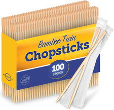 Montopack Individually Wrapped Twin Chopsticks Bulk 100 Pack Disposable Wooden