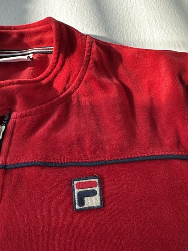 Fila Gerardos Velour Retro Track Jacket Medium Red Biker Vintage Velvet Borg - Picture 2 of 6