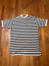 Polo By Ralph Lauren Size L Men's Short Sleeve Striped Polo Shirt Navy Blue Tan