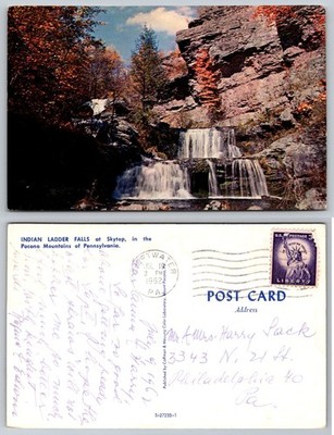 Vintage Indian Ladder Falls Skytop Pocono Mountains PA Postcard 1962 Autumn