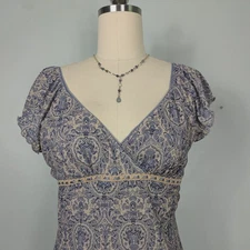 Y2K Xhilaration Babydoll Mini Dress XL Blue Y2K Floral Toile Beige Ribbon Femme