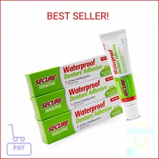 Secure Sensitive Denture Adhesive – 12-Hour Max Hold – Waterproof Seal – Zinc Fr
