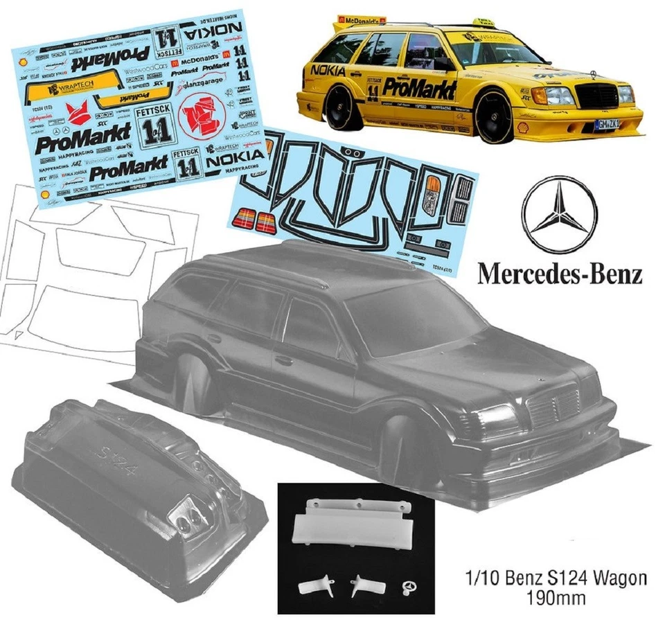 1:10 RC Clear Body Shell - Mercedes S124 Wagon with Promarkt Livery & extras. - Image 2 of 4